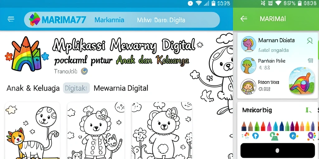 Tampilan antarmuka aplikasi Mewarnai Digital yang interaktif dan ramah anak.