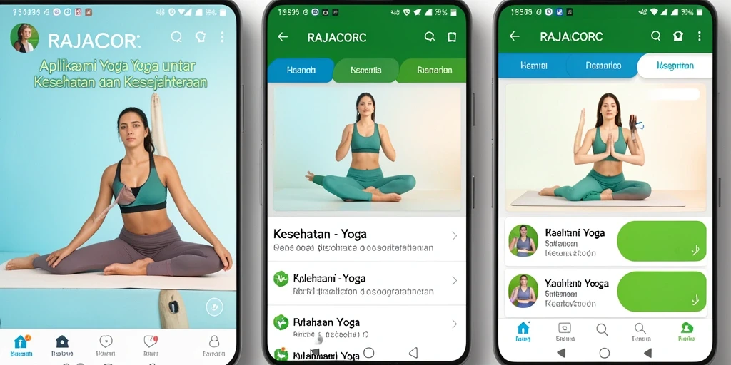 Screenshot utama RAJACORC menunjukkan antarmuka aplikasi Yoga yang menarik dan fungsional.