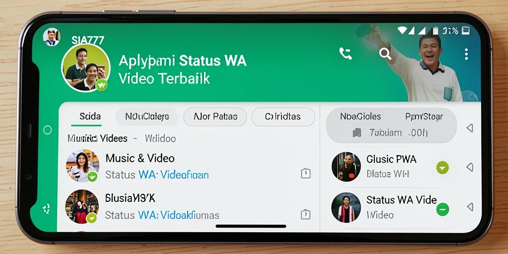 Tampilan antarmuka SIA777 dengan pilihan Status WA Video yang menarik.