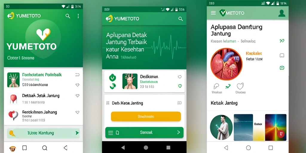 Antarmuka aplikasi YUMETOTO untuk memantau detak jantung secara efektif.